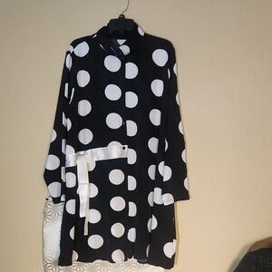 Black and White Casual Long Sleeve Maxi Dress with Mandarin Collar